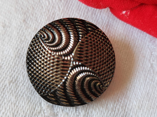 Bouton ancien en verre noir argenté strié 2,3 cm vintage pied D8D