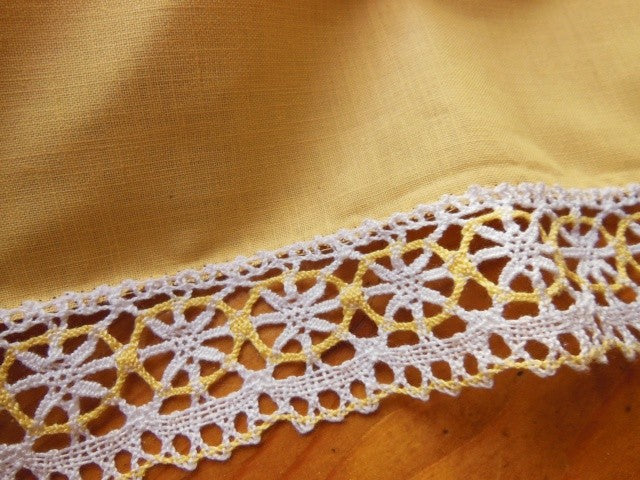 Bordure large étagère  bas drap rideau dentelle jaune 7 mètres ancien 20 cm B7