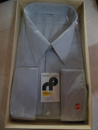 Pur vintage ancienne chemise homme Don Juan neuve gris Tergal T 46/48 B1