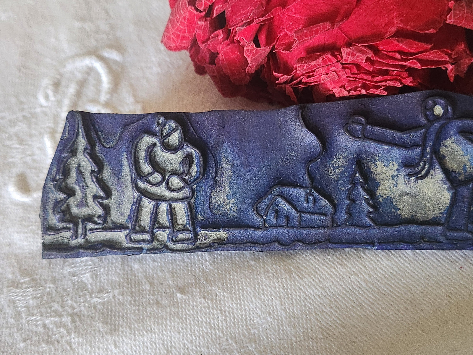 Tampon ancien sans support frise idéal broderie collection neige boule  n°16