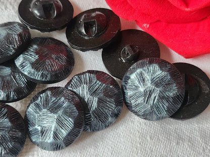 Lot 6 boutons vintage gris noir pied texturé 2,2 cm ref 2339