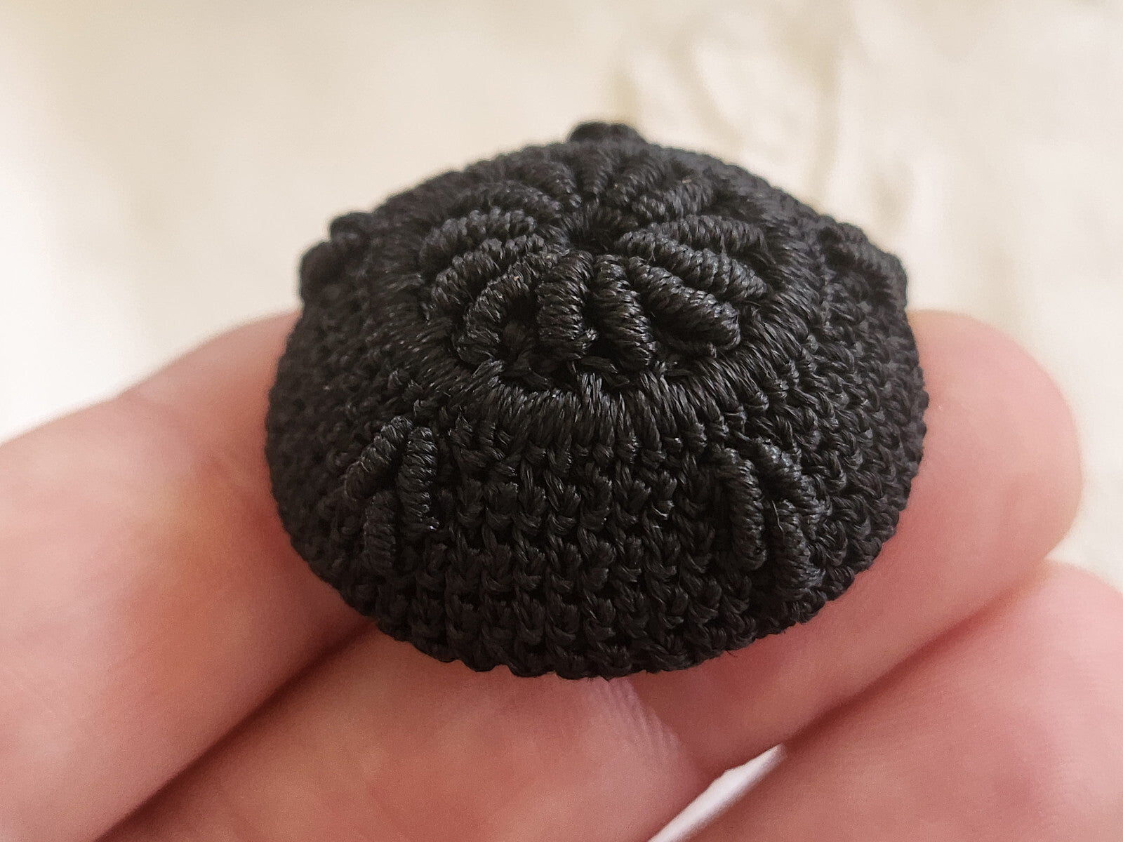Gros bouton ancien en passementerie noir superbe 3,3 cm D17M