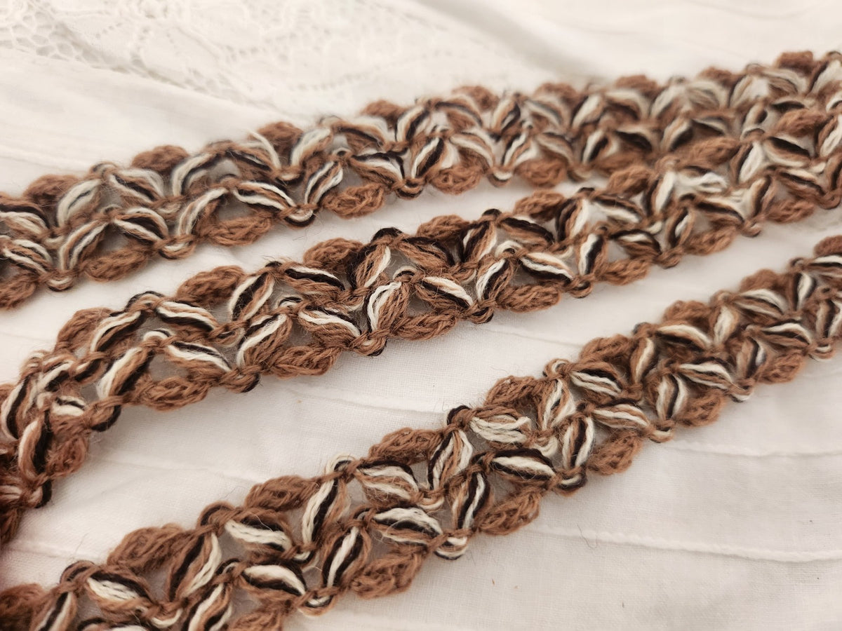 Galon vintage camaïeu marron ajouré 5 m80 sur 1,7 cm A2
