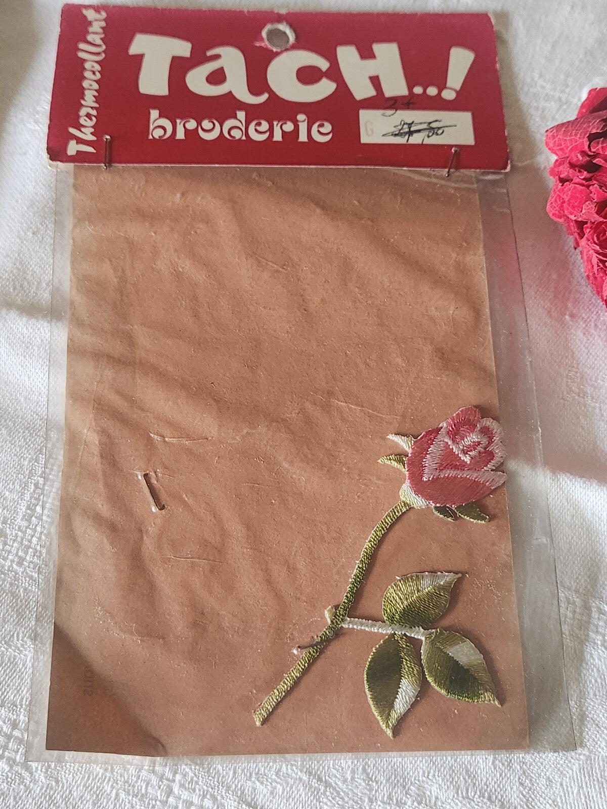 Ancien patch vintage thermocollant "rose" broderie customisation 