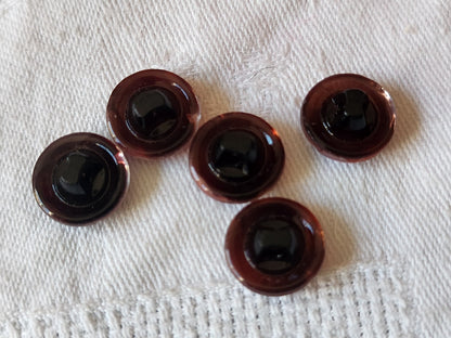 Lot 5 boutons anciens en verre marron laiteux rouge 1,3 cm ref 4976